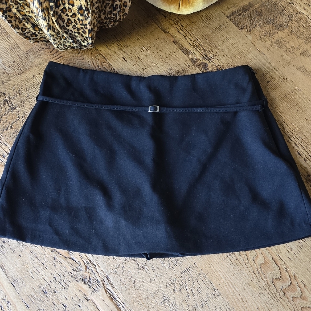 Zara Black Mini Skort with Belt Detail